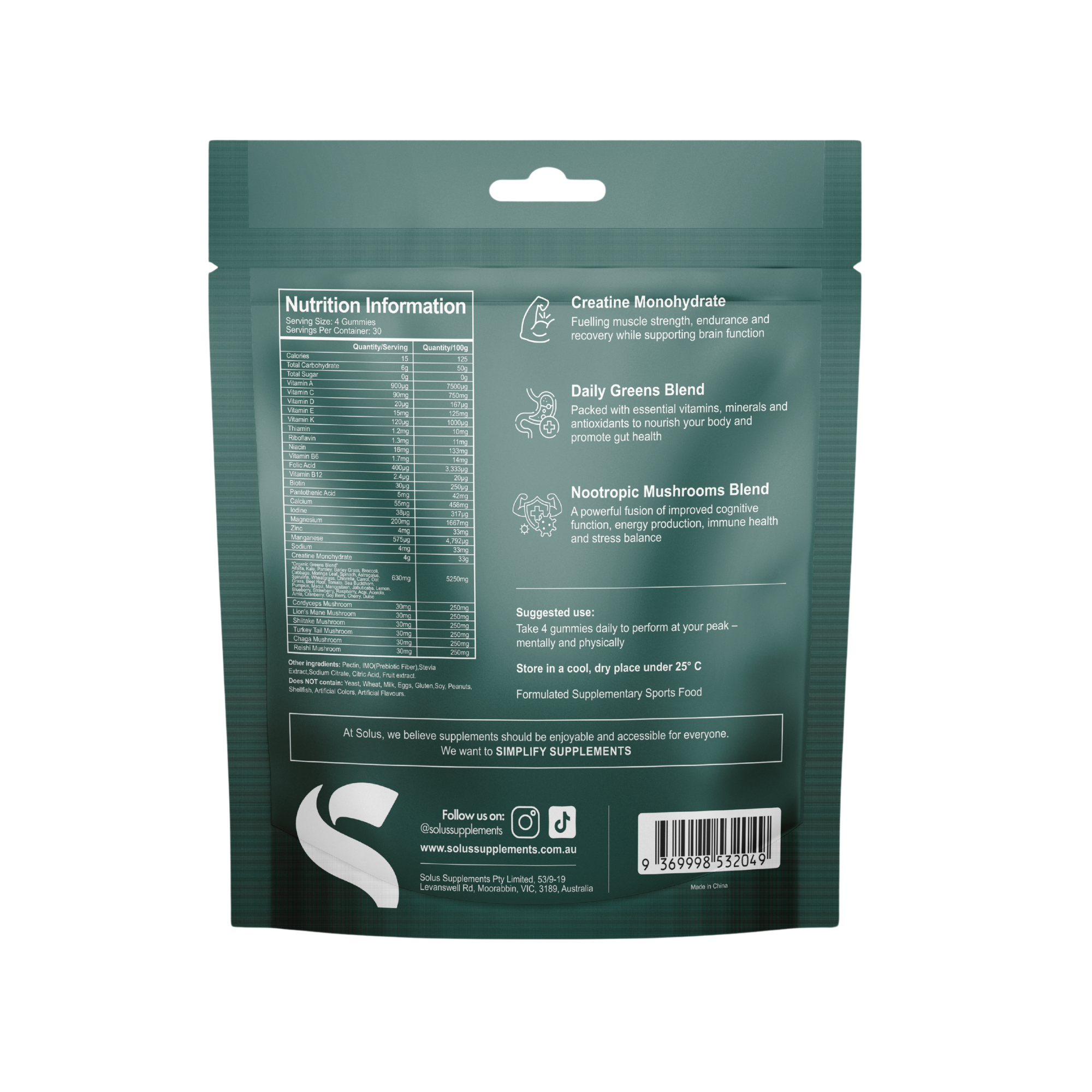Daily Performance Gummies - Creatine, Organic Greens, Mushrooms